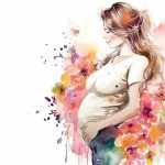 Pregnant woman in watercolor style. Hand drawn illustration. Interational woman's day. Generative AI.